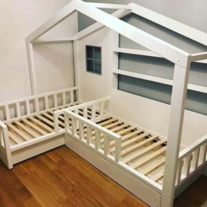 Łóżko Domek Podwójne Tuli z Szufladą 160x80 Malowane Białe