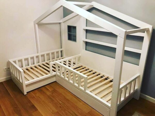 Łóżko Domek Podwójne Tuli z Szufladą 160x80 Malowane Białe
